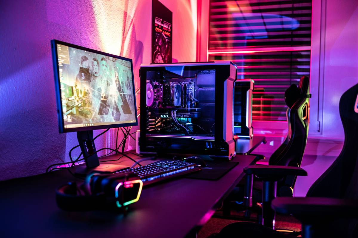 gaming desktop accessories bundle with RGB keyboard, high-DPI mouse, and ergonomic wrist rest on clean desk setup